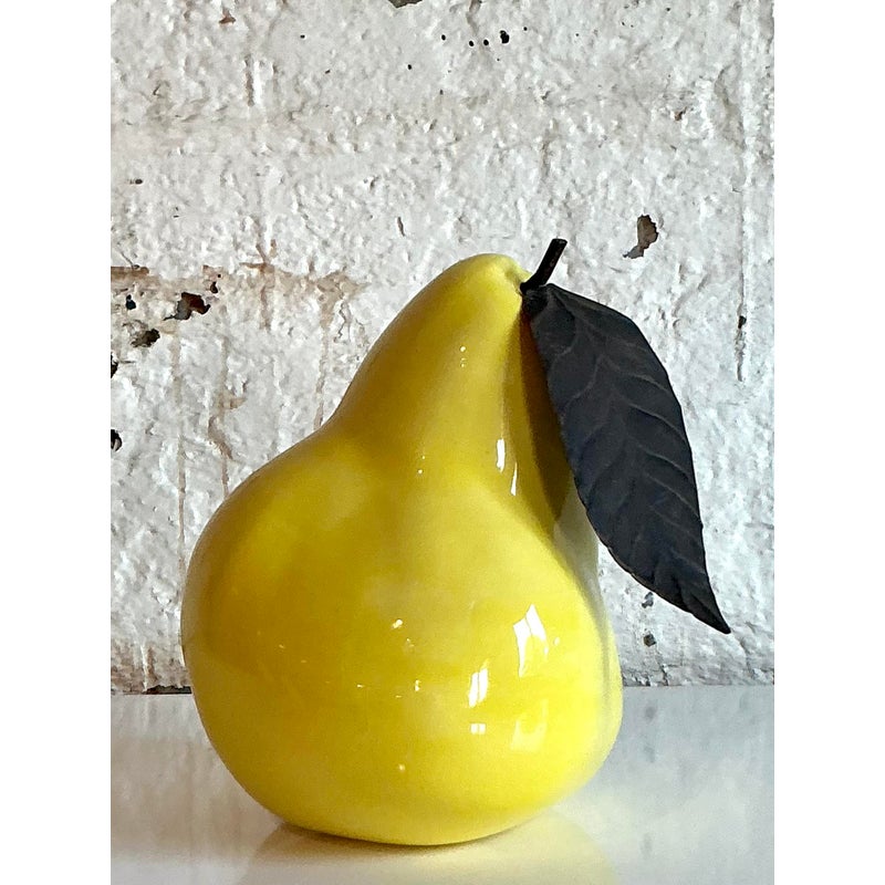 Vintage Boho Glazed Ceramic Monumental Pear - Back view