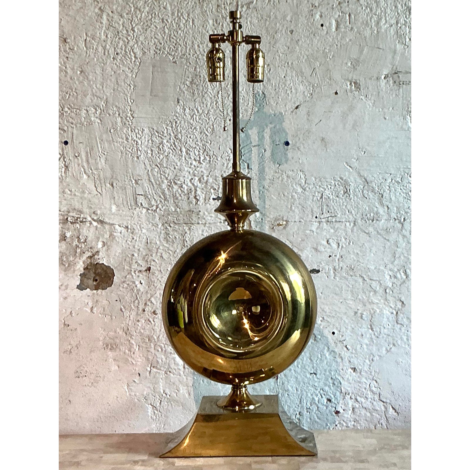 Vintage Boho Polished Brass Lamps - Detail view