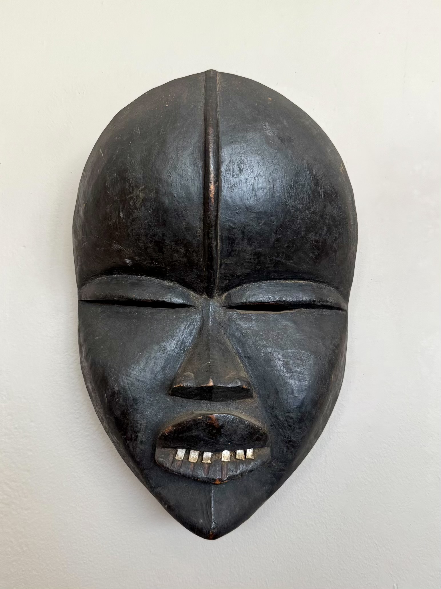 Vintage Boho Hand Carved Wood Painted Mask - Wood, 8W x 12H - Detail view
