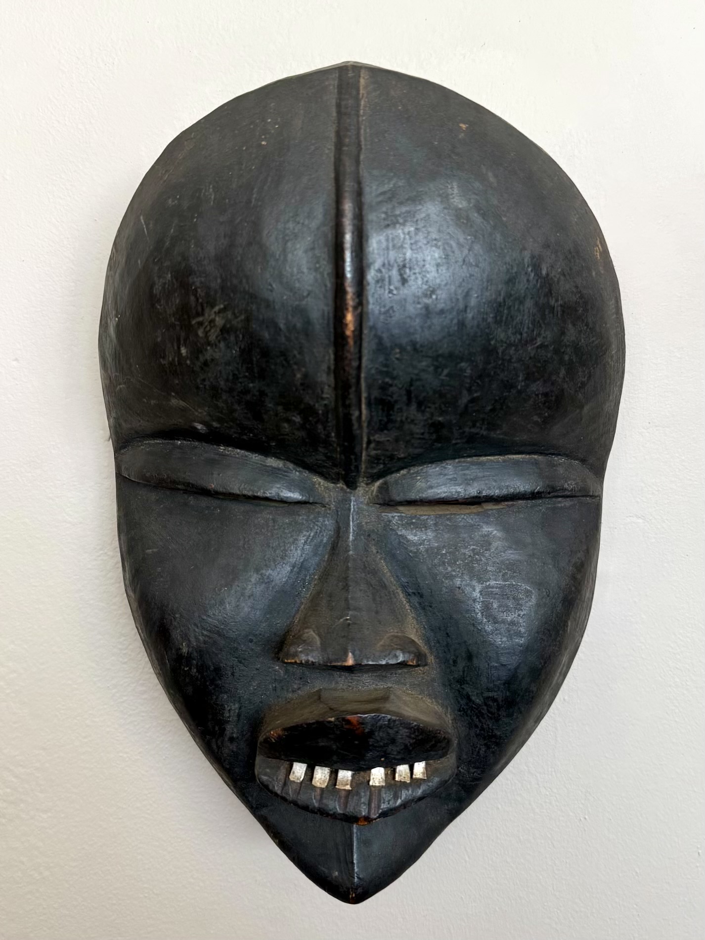 Vintage Boho Hand Carved Wood Painted Mask - Wood, 8W x 12H - Side view