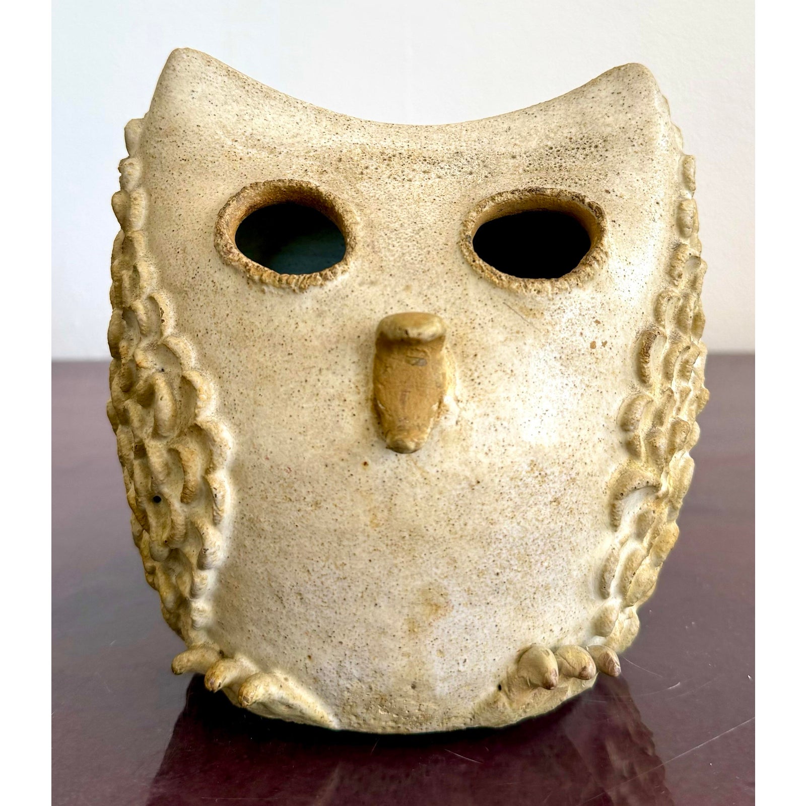 Vintage Boho Charming Textured Owl Studio Pottery - Detail view