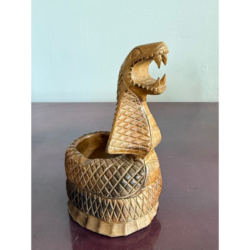 Late 20th Century Hand-Carved Wooden Cobra Bowl - Top view