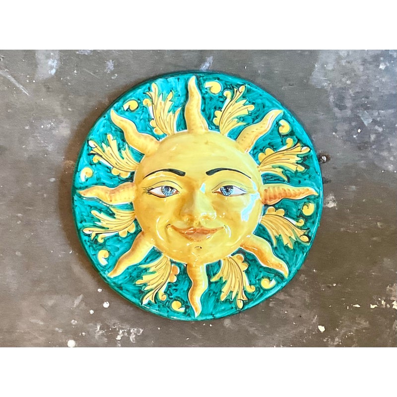 Vintage Italian Glazed Ceramic Sun Plaque - Back view