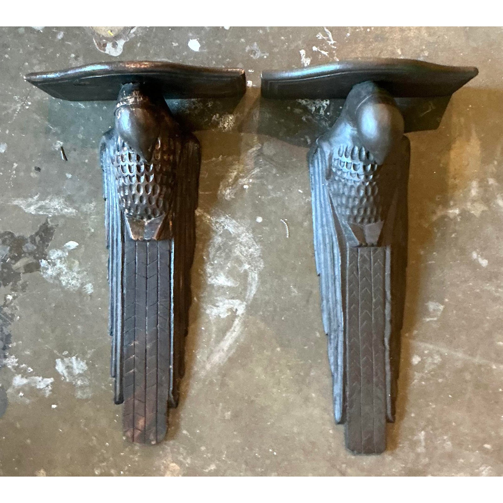 Vintage Boho Hand Carved Falcon Brackets - Set of 2 - Detail view