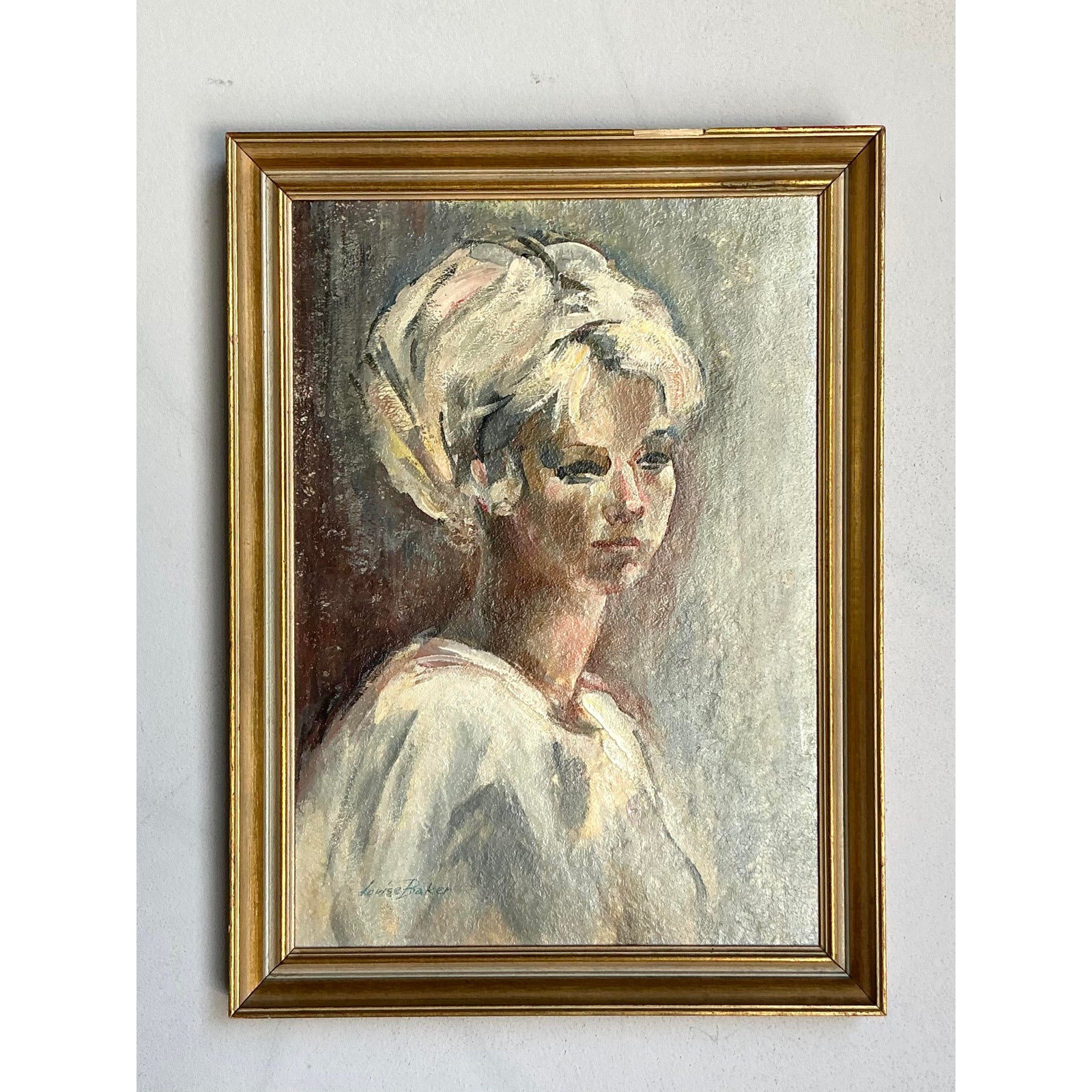 Vintage Boho Original Oil Portrait on Canvas - Wood, 18W x 24.5H - Back view