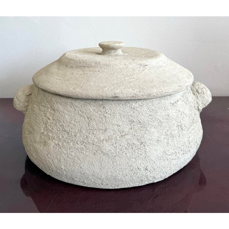 Vintage Boho Monumental Textured Ceramic Lidded Bowl - Detail view