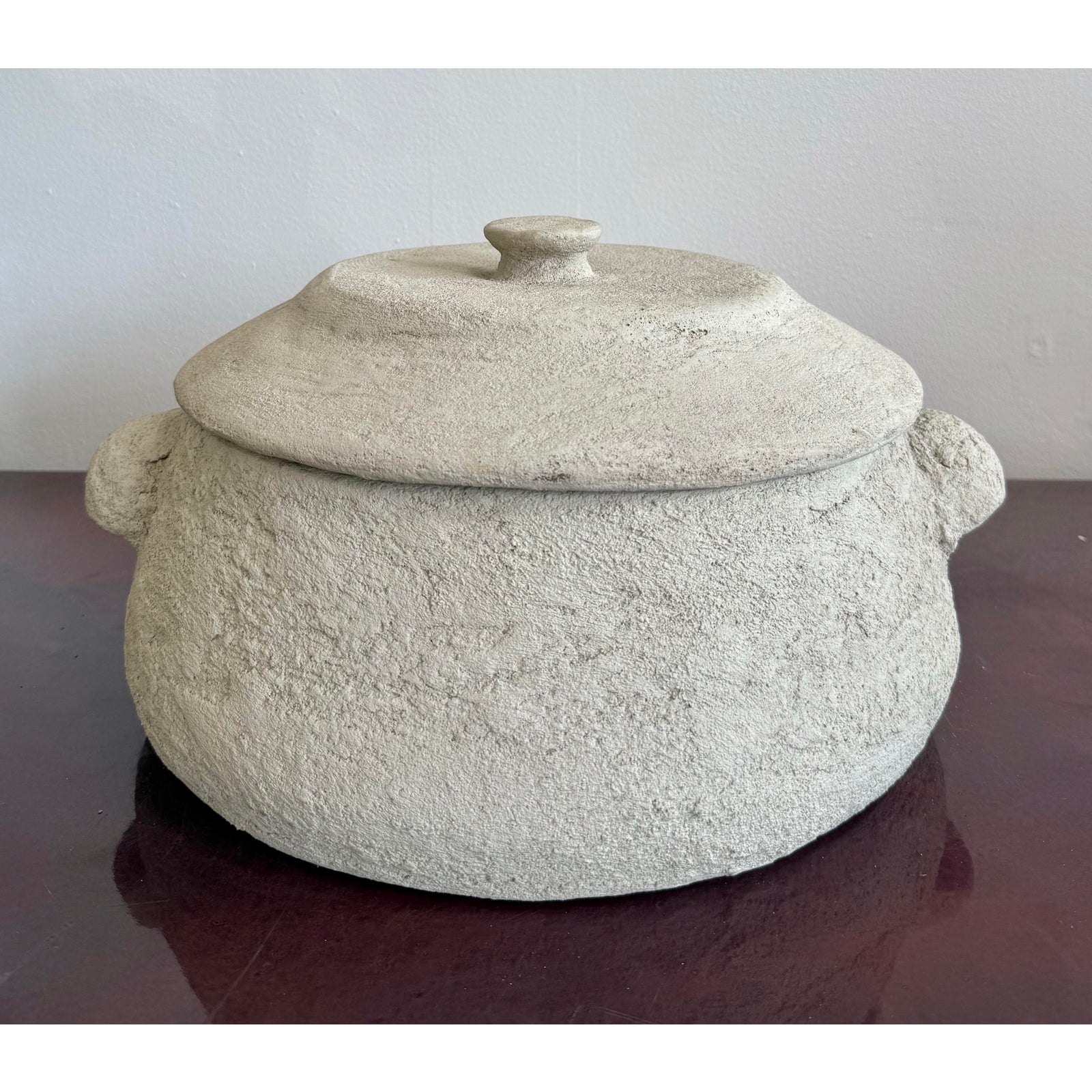 Vintage Boho Monumental Textured Ceramic Lidded Bowl - Top view