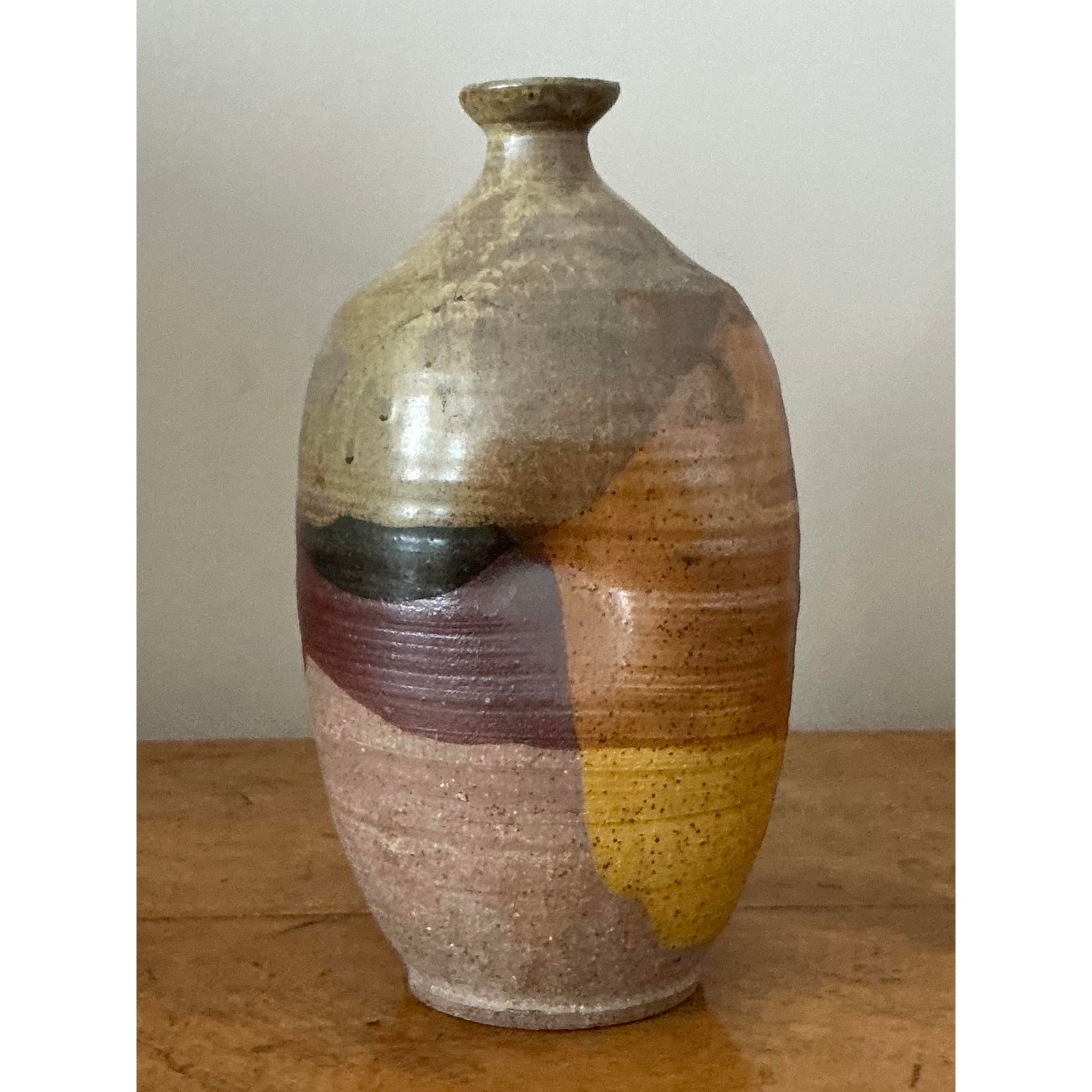 Vintage Boho Original Studio Pottery Vase - Ceramic, 5.75W x 10.5H - Side view