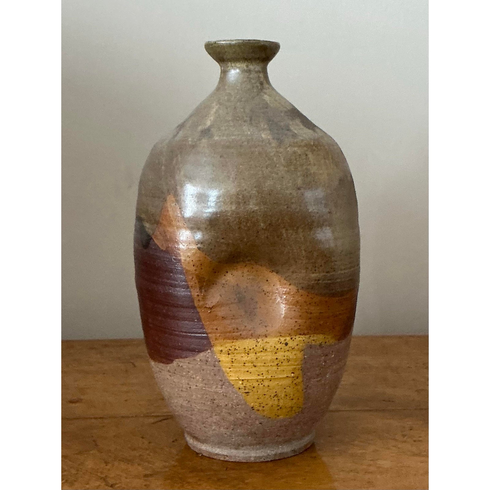 Vintage Boho Original Studio Pottery Vase - Ceramic, 5.75W x 10.5H - Back view