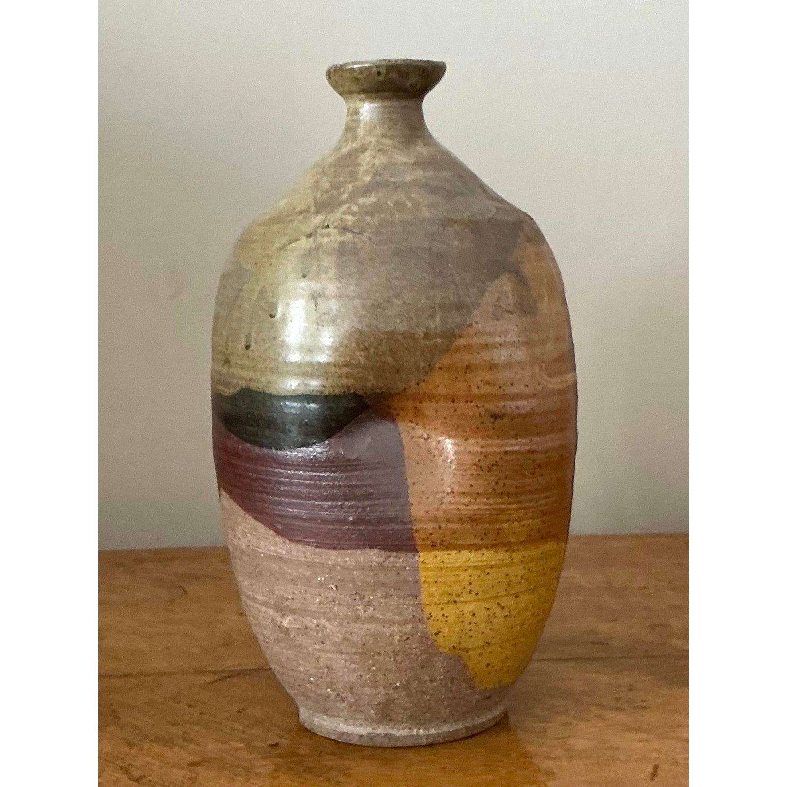 Vintage Boho Original Studio Pottery Vase - Ceramic, 5.75W x 10.5H - Top view
