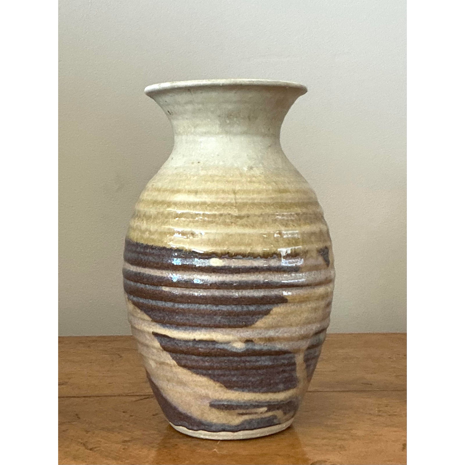 Vintage Boho Glazed Ceramic Vase - Ceramic, 5.5W x 9.5H - Side view