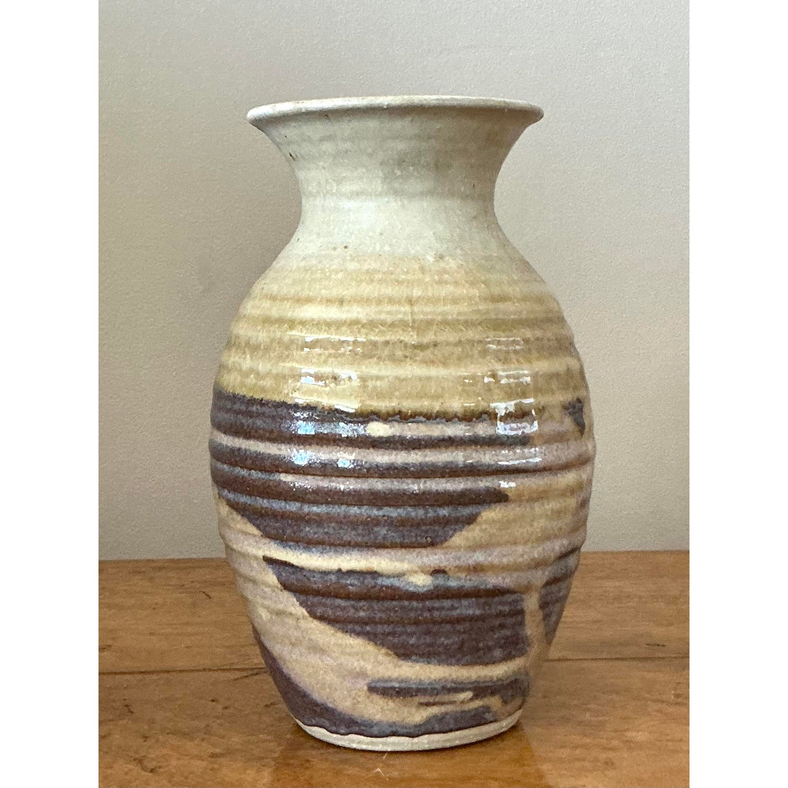 Vintage Boho Glazed Ceramic Vase - Ceramic, 5.5W x 9.5H - Top view