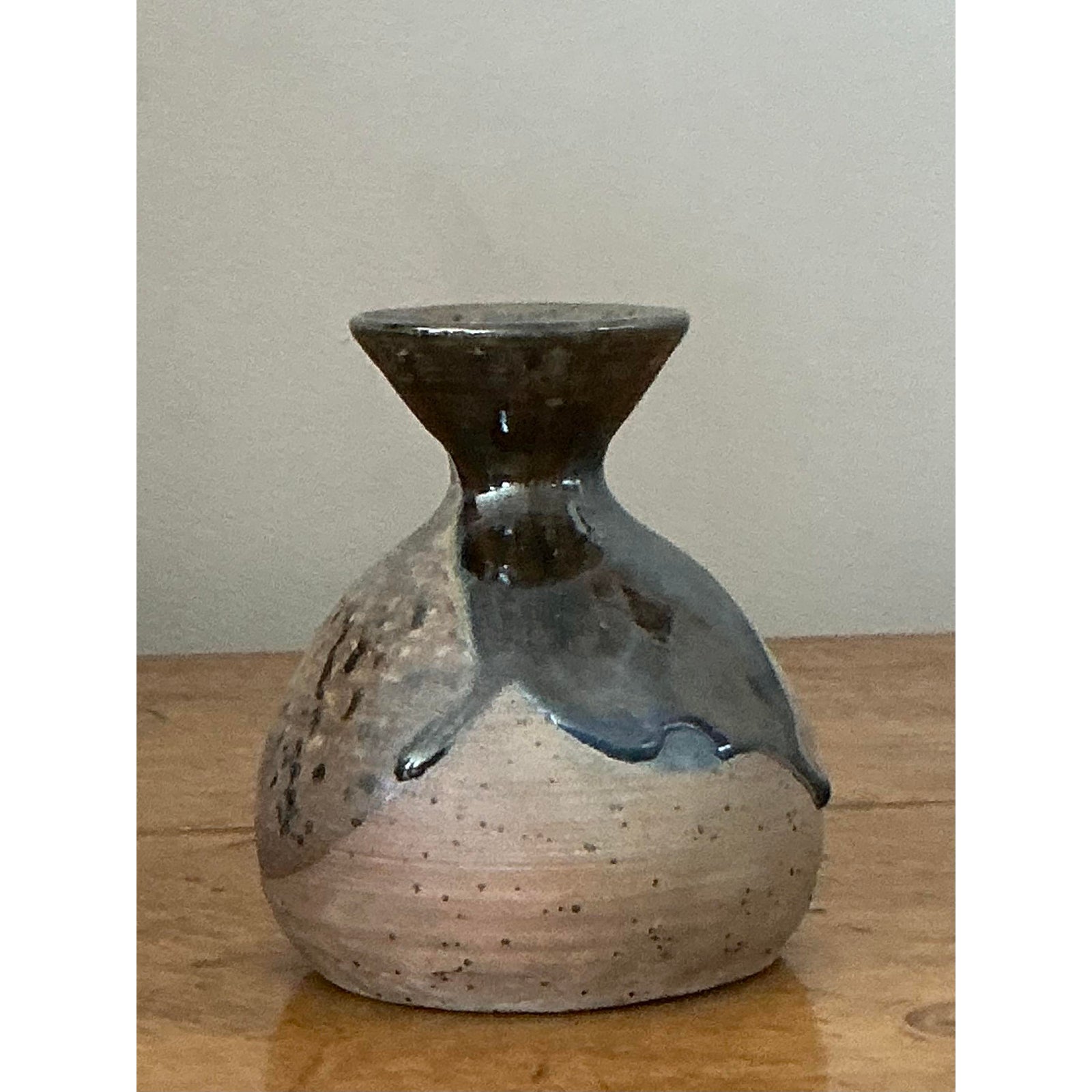 Vintage Boho Original Studio Pottery Vase - Ceramic, 3.75W x 4.75H - Top view