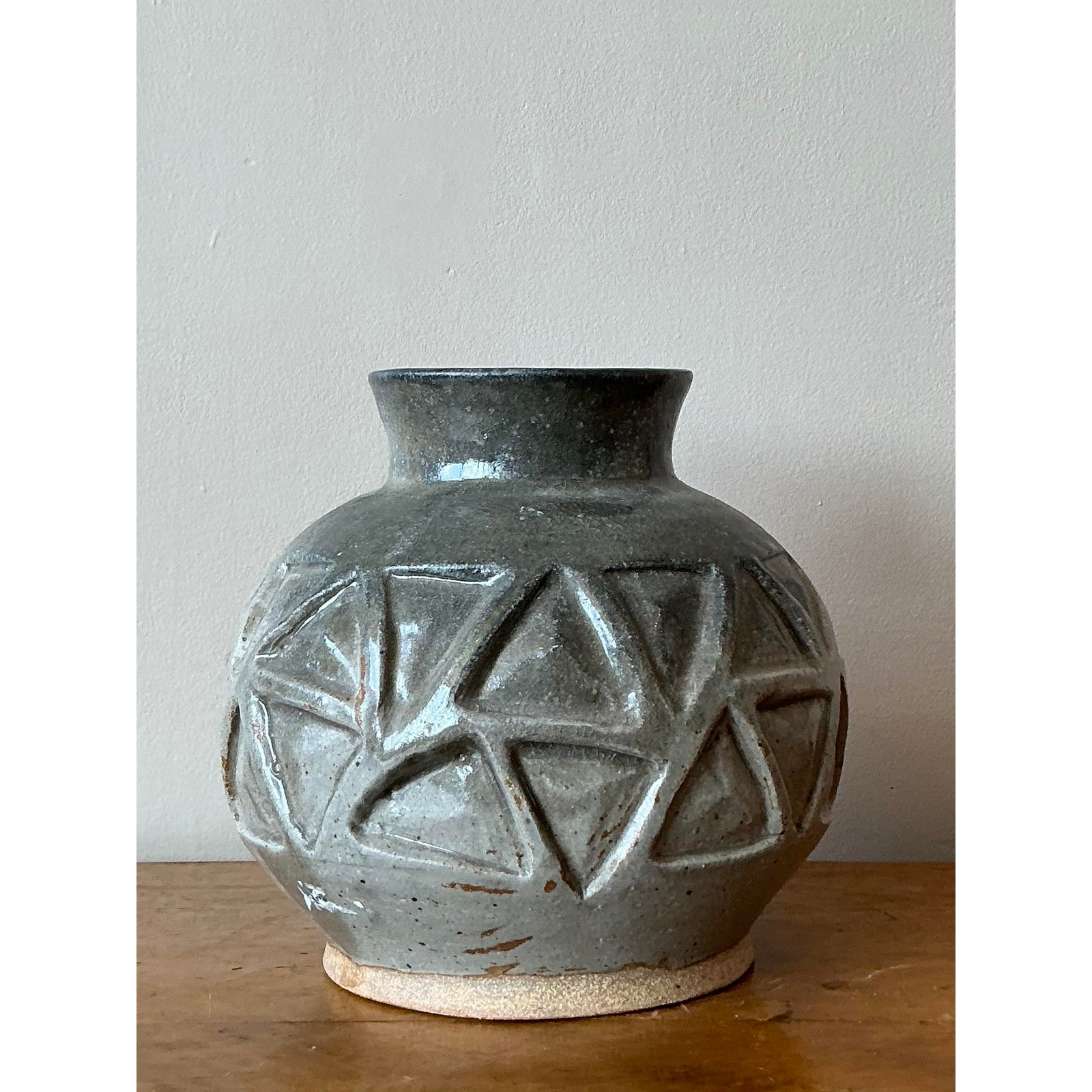 Vintage Boho Original Studio Pottery Vase - Ceramic, 9.5W x 9H - Detail view