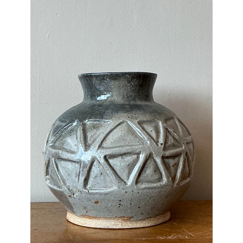 Vintage Boho Original Studio Pottery Vase - Ceramic, 9.5W x 9H - Top view
