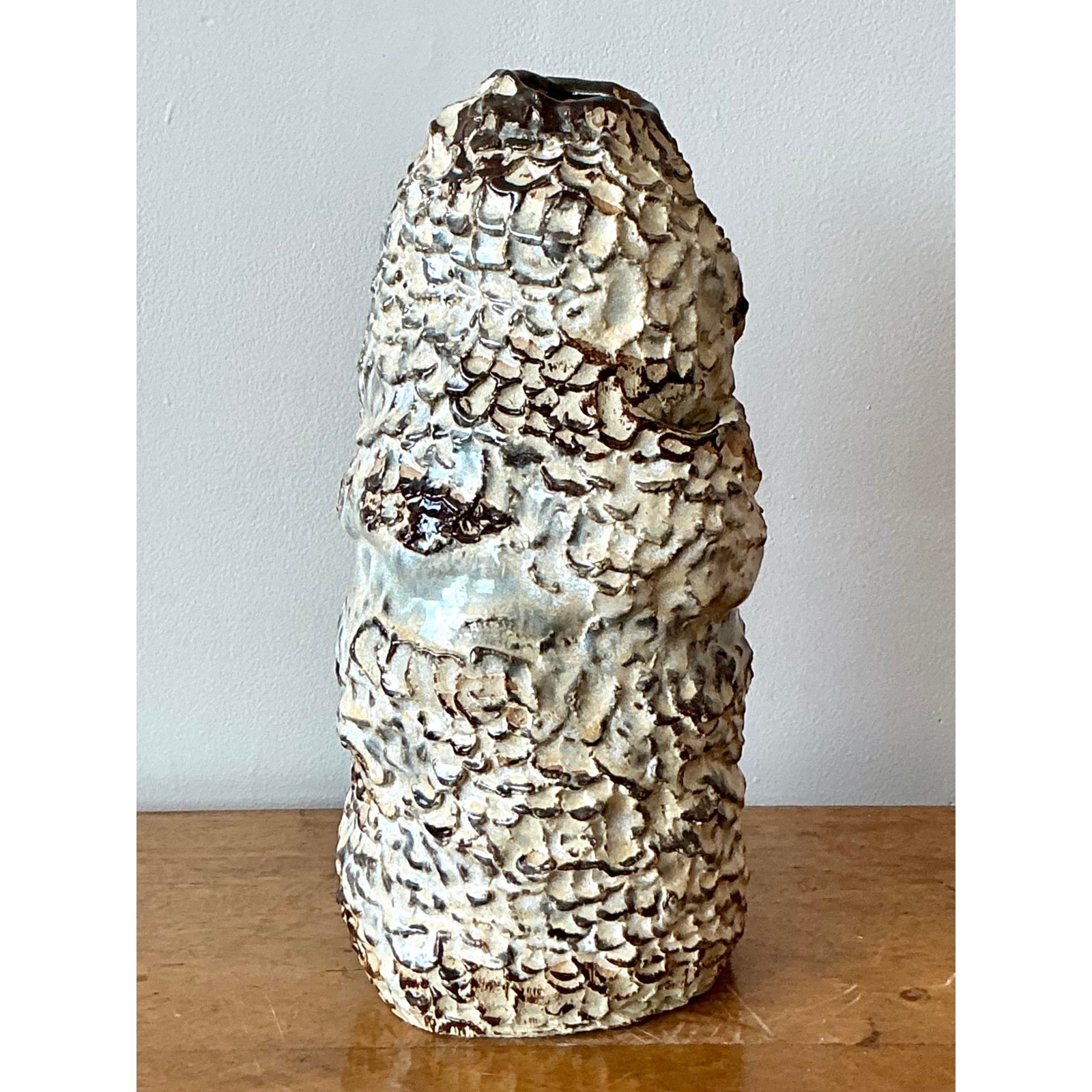 Vintage Boho Original Studio Pottery Vase - Ceramic, 6W x 13H - Detail view