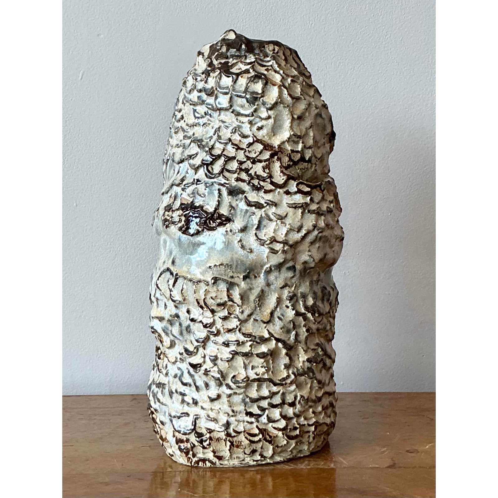 Vintage Boho Original Studio Pottery Vase - Ceramic, 6W x 13H - Side view