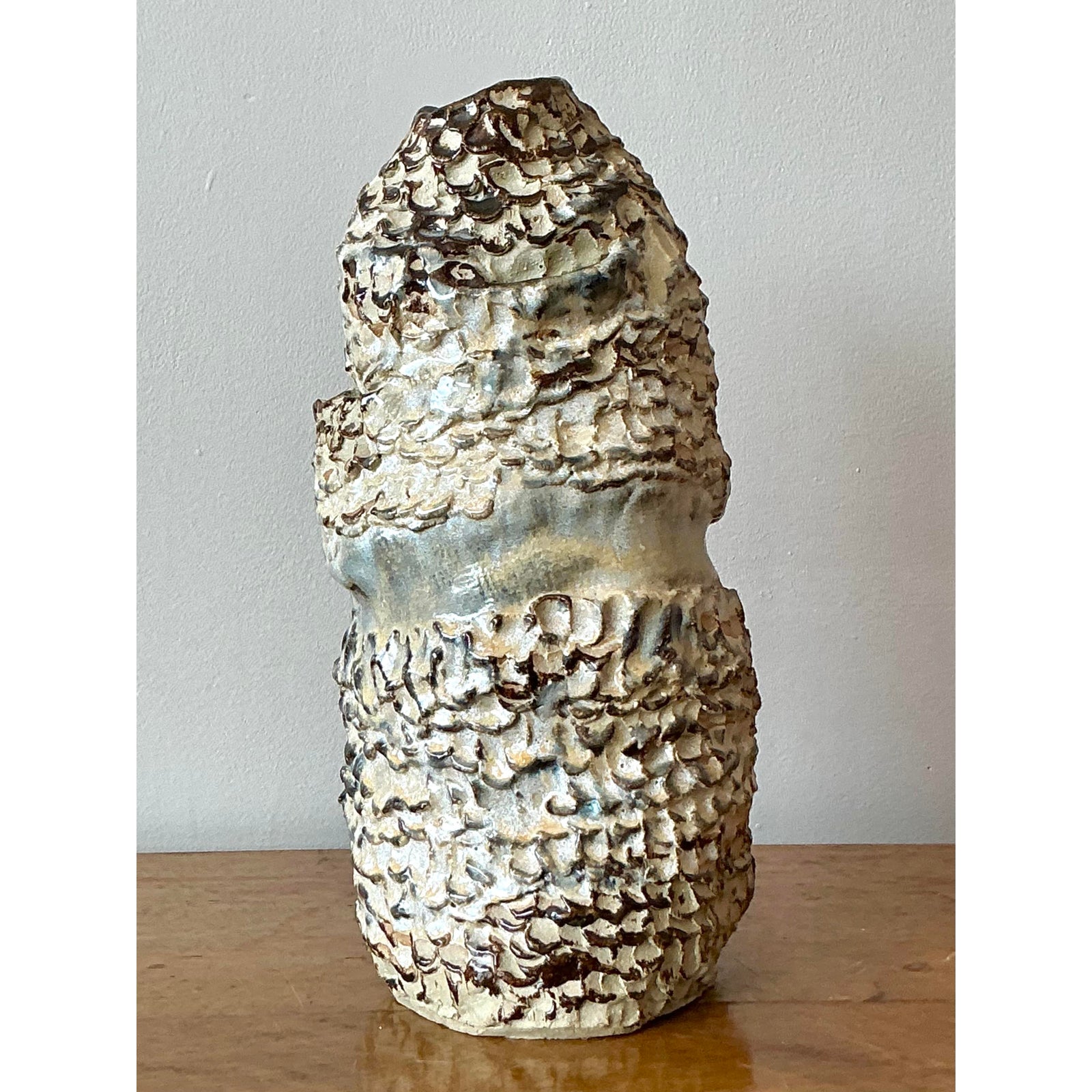 Vintage Boho Original Studio Pottery Vase - Ceramic, 6W x 13H - Top view