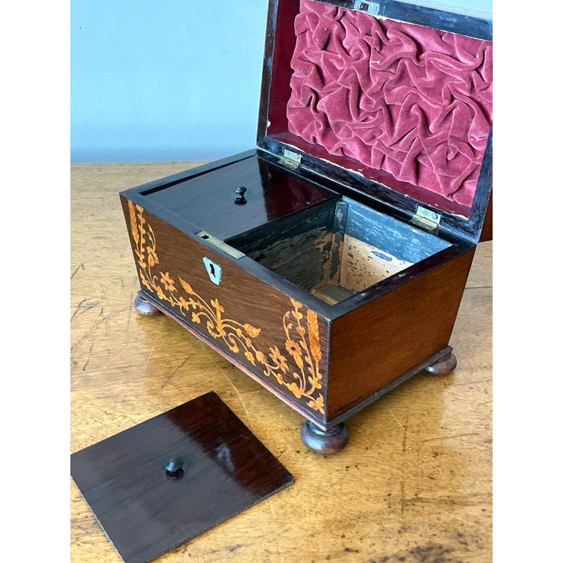 Vintage Boho 19th Century Marquetry Box - Wood, 8.5W x 6H - Back view