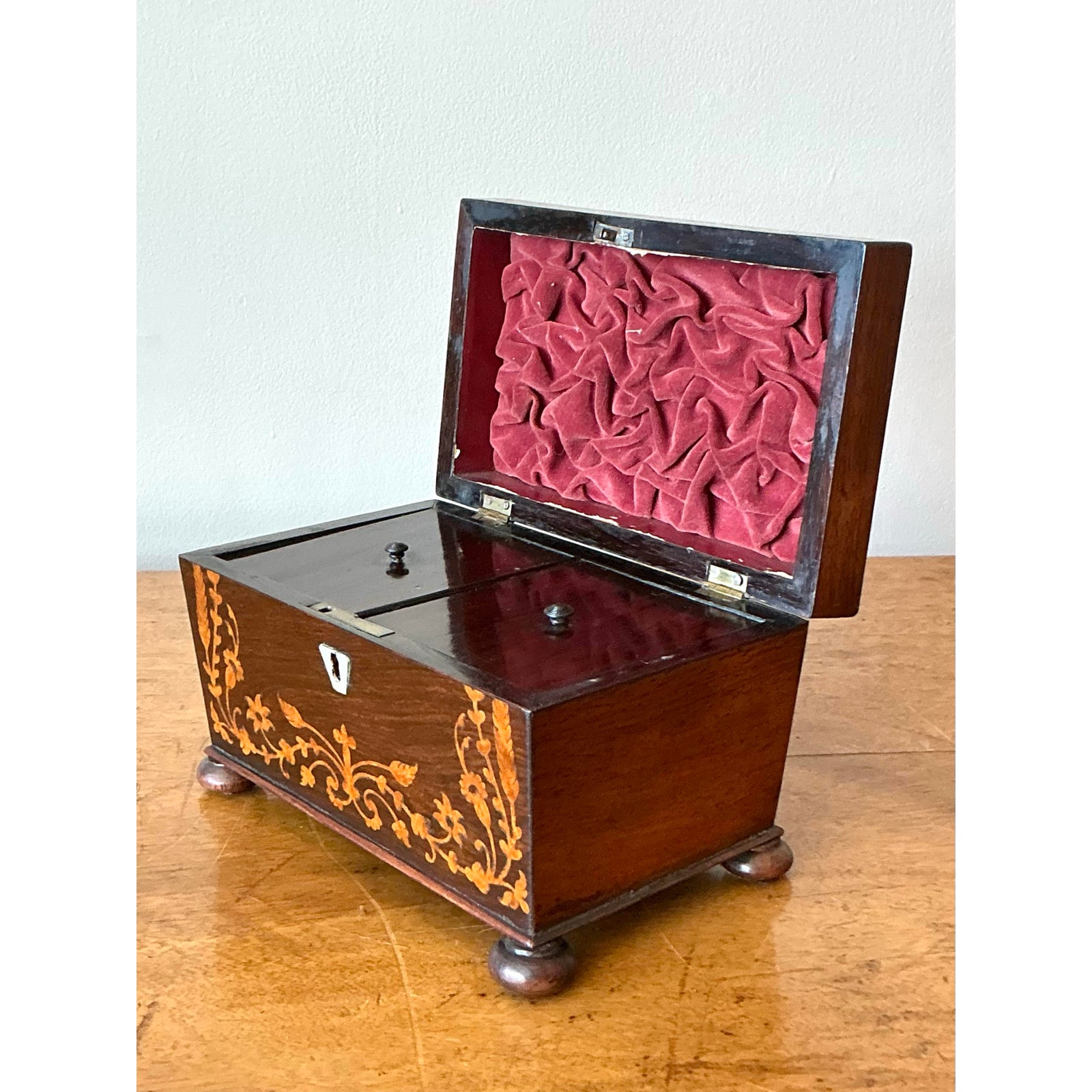 Vintage Boho 19th Century Marquetry Box - Wood, 8.5W x 6H - Top view