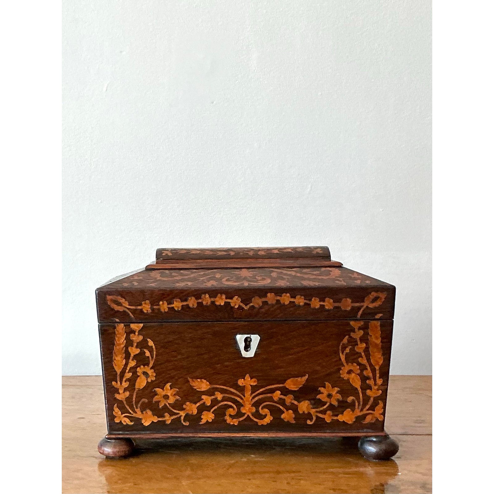Vintage Boho 19th Century Marquetry Box - Wood, 8.5W x 6H - Detail view