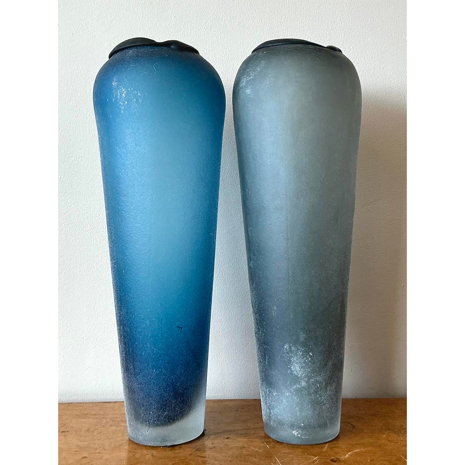 Vintage Italian Monumental Frosted Glass Vases - A Pair - Back view