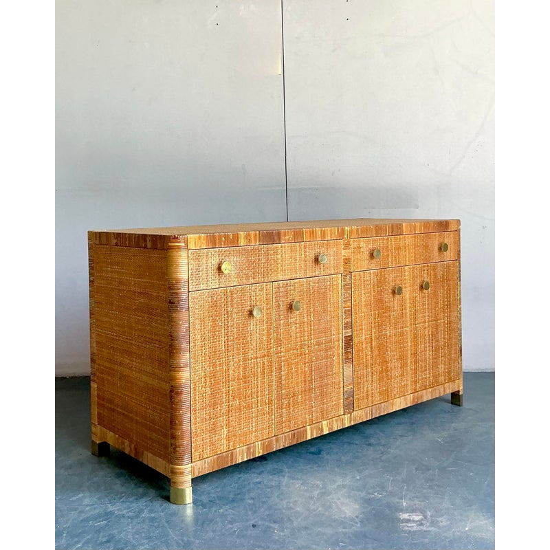 Vintage Boho Bielecky Brothers Wrapped Rattan Credenza - Detail view