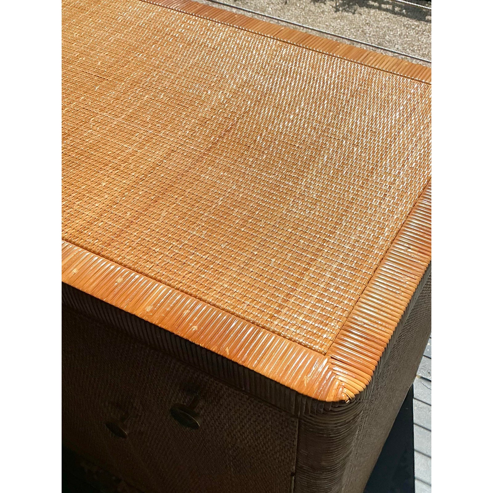 Vintage Boho Bielecky Brothers Wrapped Rattan Credenza - Back view