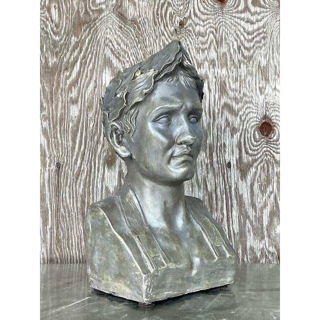 Vintage Boho Plaster Bust of Man - Synthetic, 9.75W x 18H - Back view