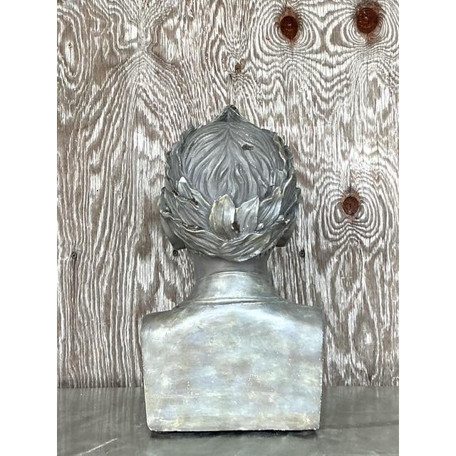 Vintage Boho Plaster Bust of Man - Synthetic, 9.75W x 18H - Top view