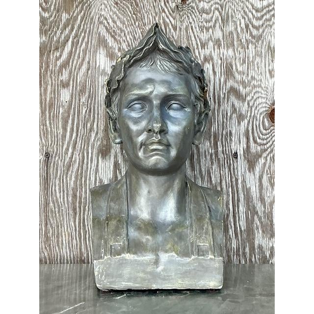 Vintage Boho Plaster Bust of Man - Synthetic, 9.75W x 18H - Side view