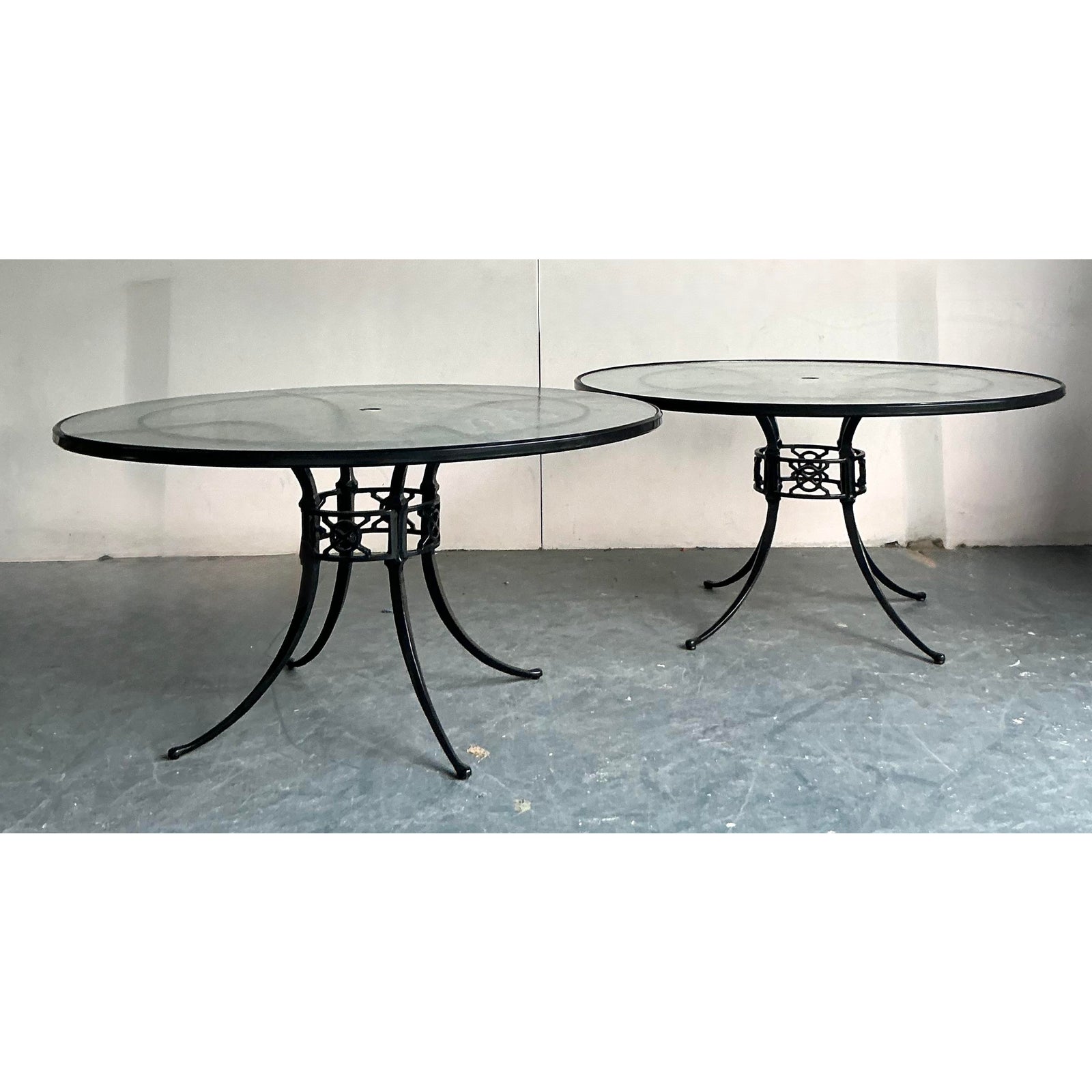 Vintage Regency Cast Aluminum Outdoor Dining Tables - Set of 2 - Back view