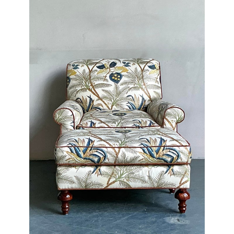 Vintage Boho Palm Tree Lounge Chair and Ottoman - Back view