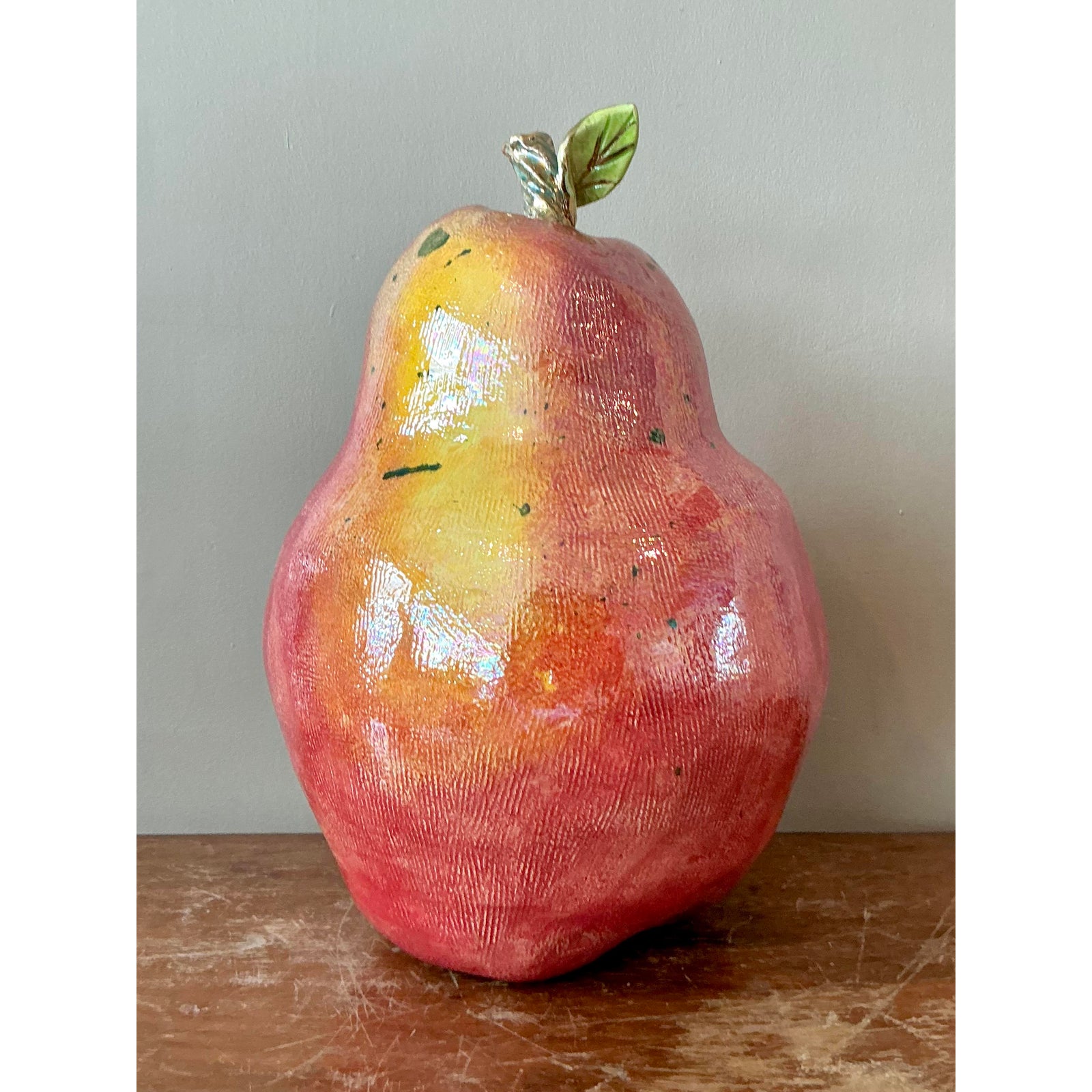 Vintage Regency Monumental Glazed Ceramic Pear - Detail view