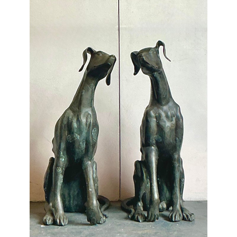 Vintage Boho Monumental Cast Bronze Dogs - A Pair - Detail view
