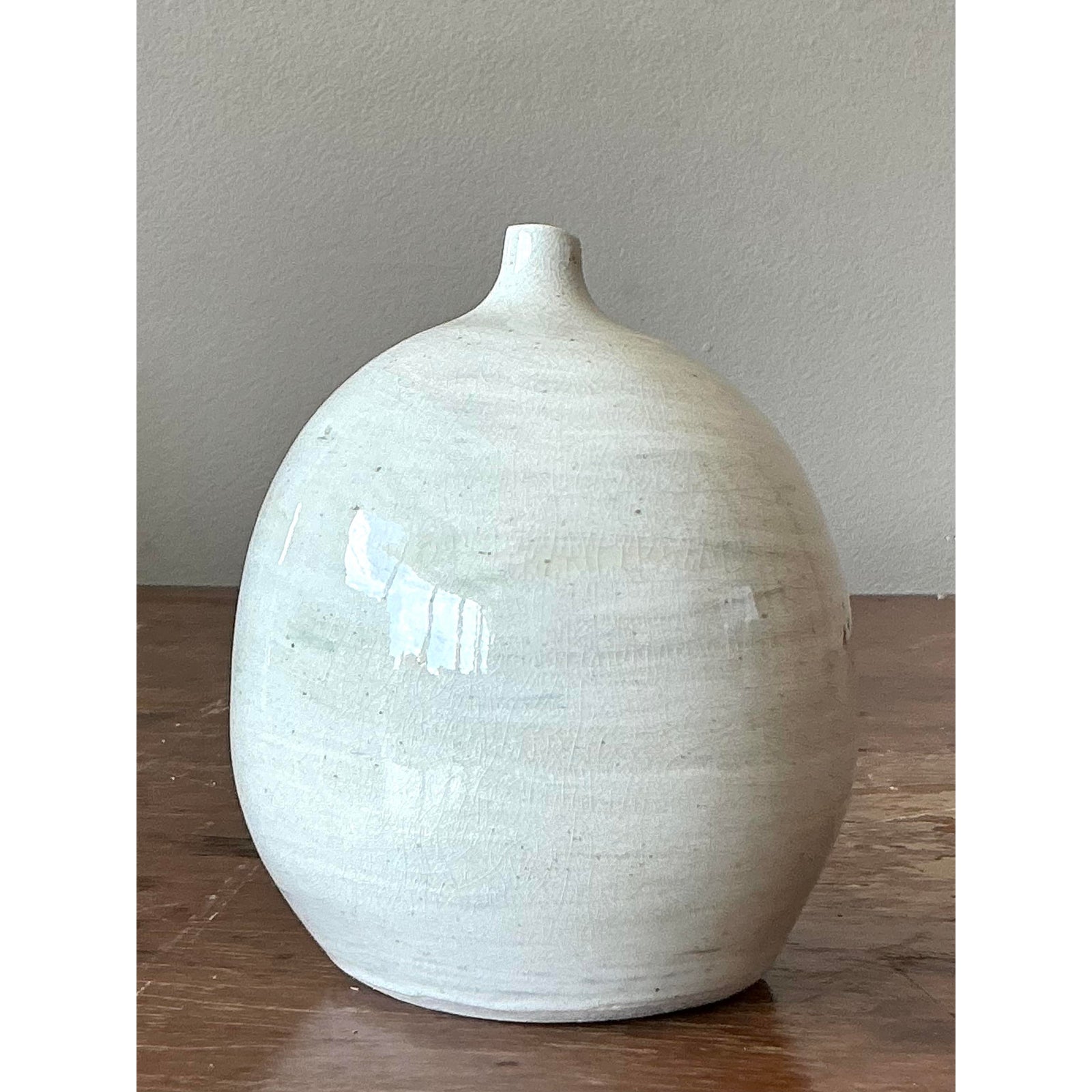 Vintage Boho Glazed Ceramic Vase - Ceramic, 3.75W x 4.5H - Detail view