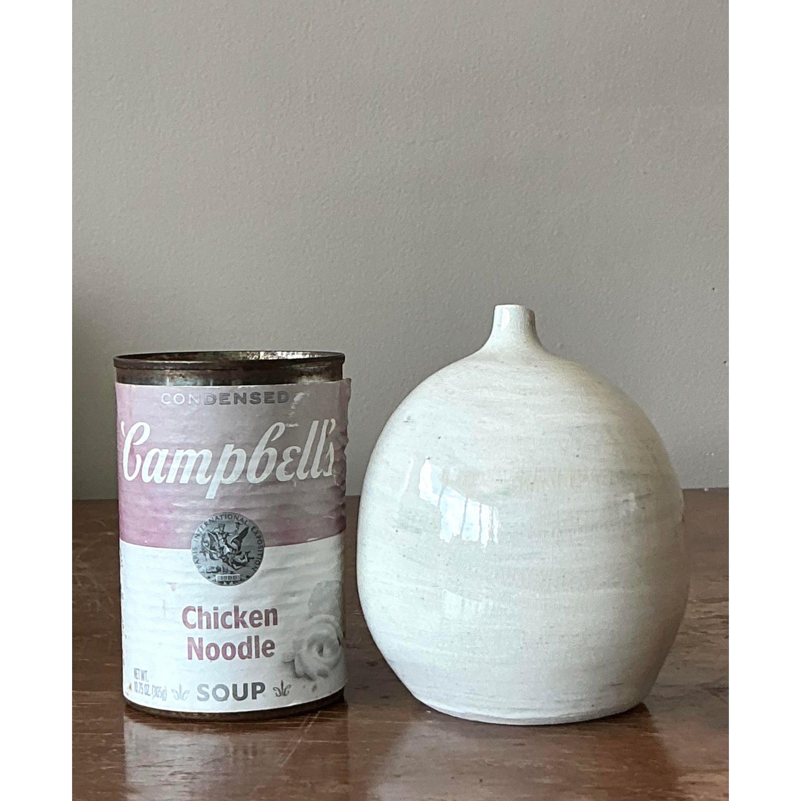 Vintage Boho Glazed Ceramic Vase - Ceramic, 3.75W x 4.5H - Top view