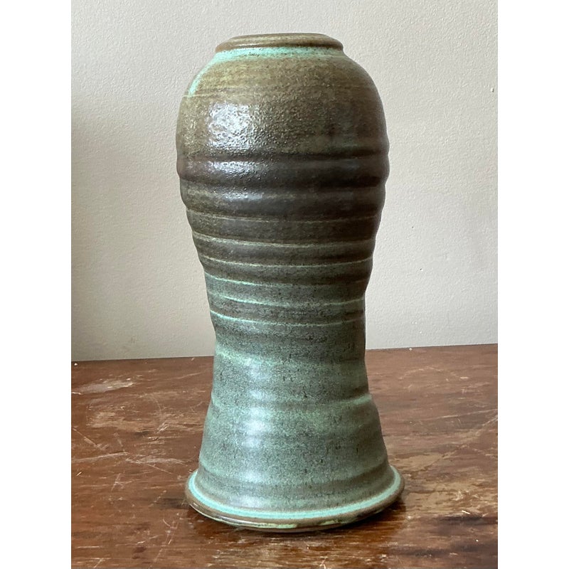 Vintage Boho Studio Pottery Vase - Ceramic, 5W x 10H - Side view