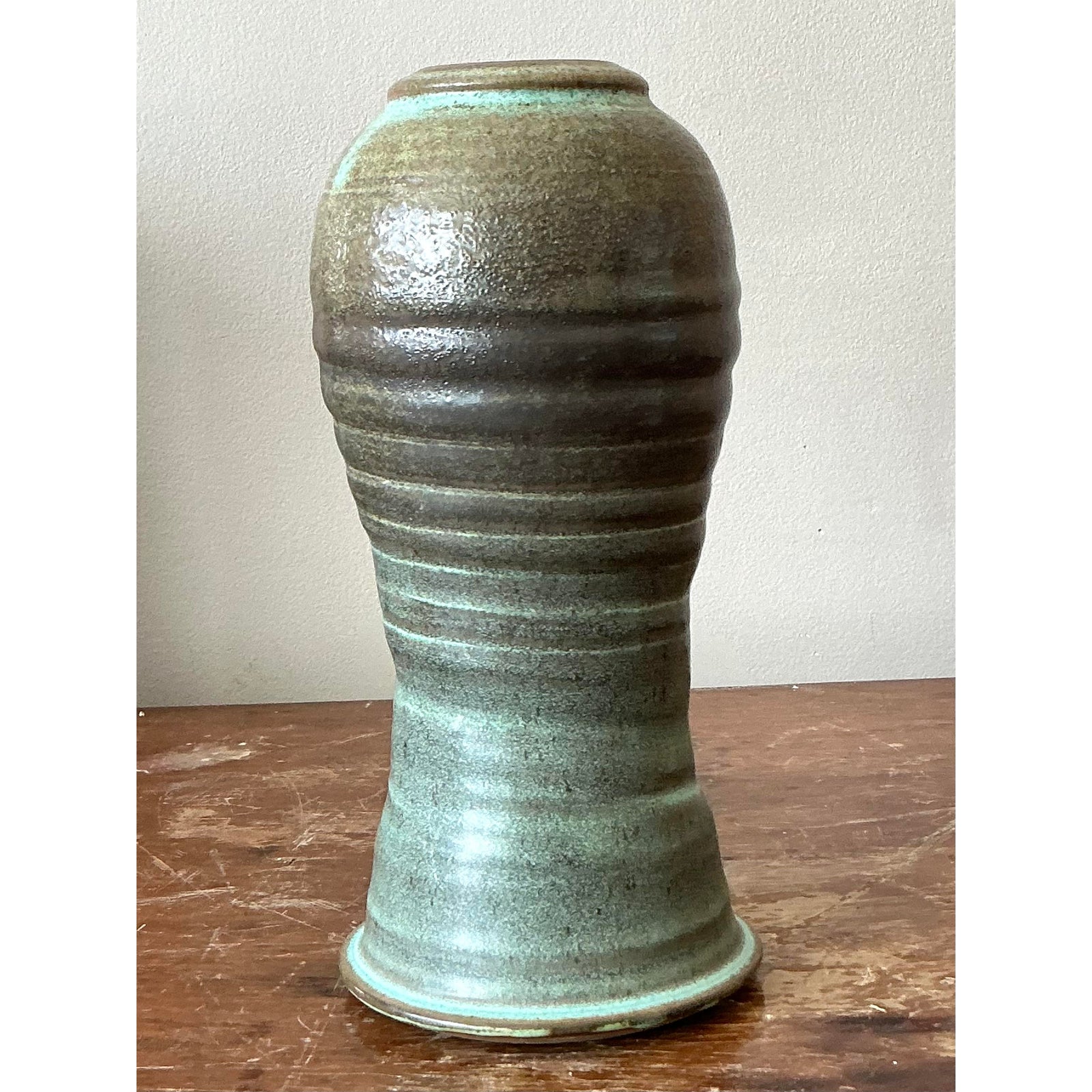 Vintage Boho Studio Pottery Vase - Ceramic, 5W x 10H - Back view