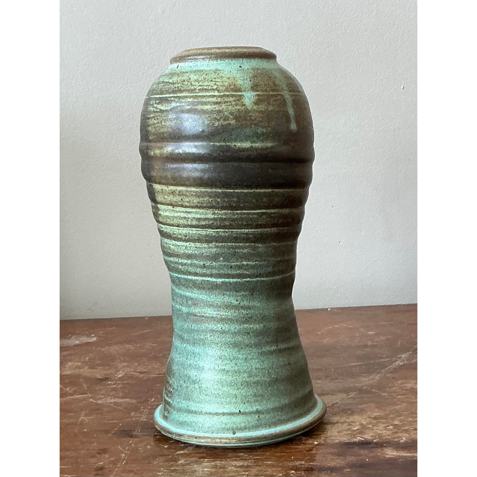 Vintage Boho Studio Pottery Vase - Ceramic, 5W x 10H - Top view
