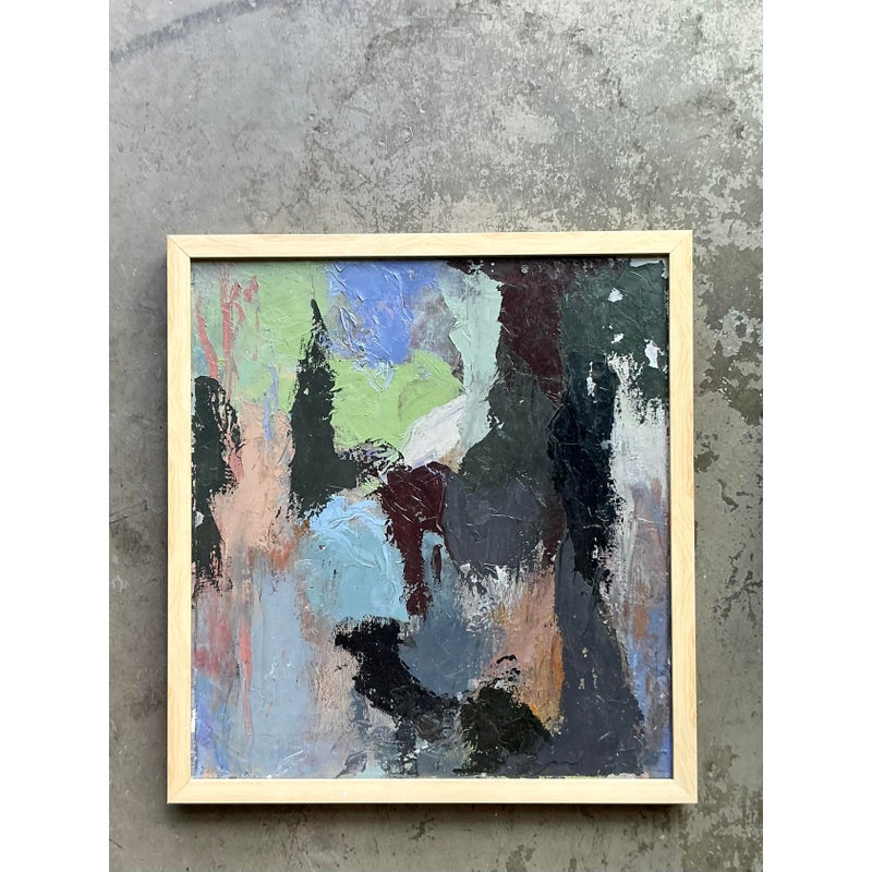 Vintage Boho Original Abstract Oil Painting on Canvas - Canvas, 23.75W x 25.75H - Detail view