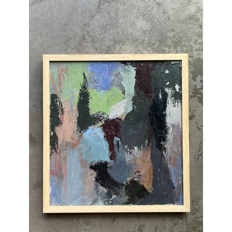 Vintage Boho Original Abstract Oil Painting on Canvas - Canvas, 23.75W x 25.75H - Side view