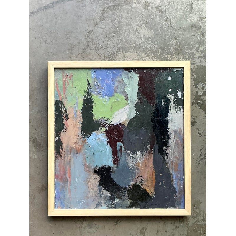 Vintage Boho Original Abstract Oil Painting on Canvas - Canvas, 23.75W x 25.75H - Back view