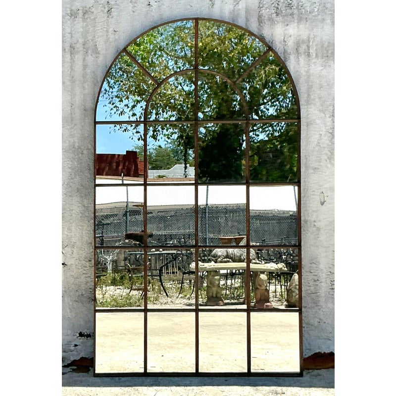 Vintage Boho Monumental Patinated Arched Mirror - Side view