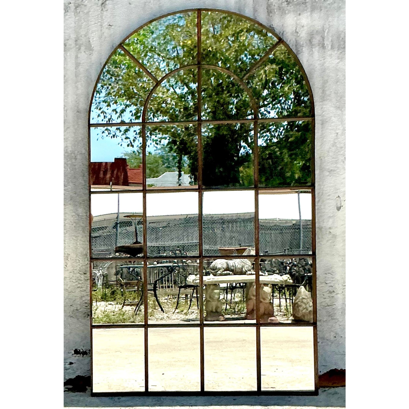 Vintage Boho Monumental Patinated Arched Mirror - Detail view
