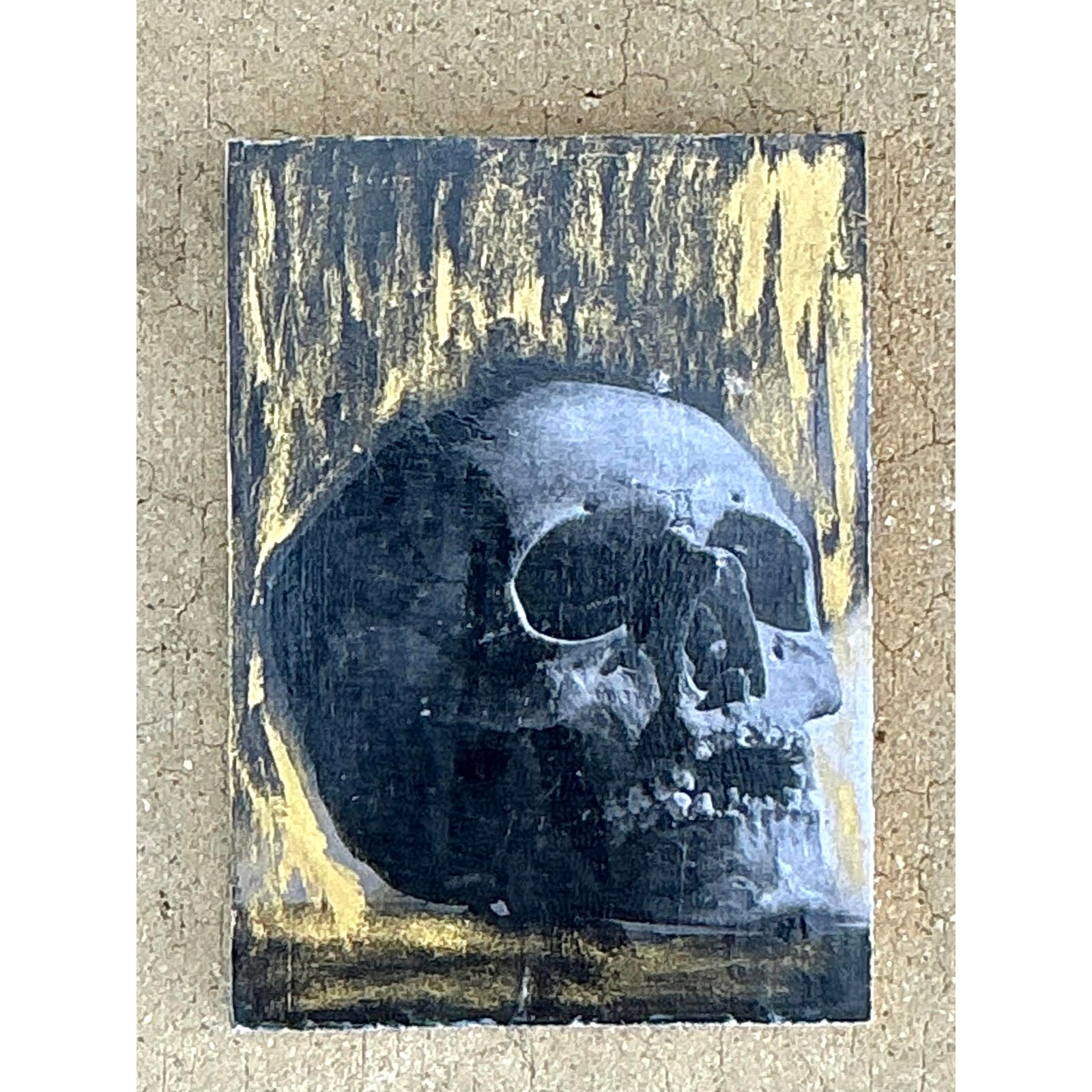 Vintage Boho Original Skull Abstract on Board - Top view