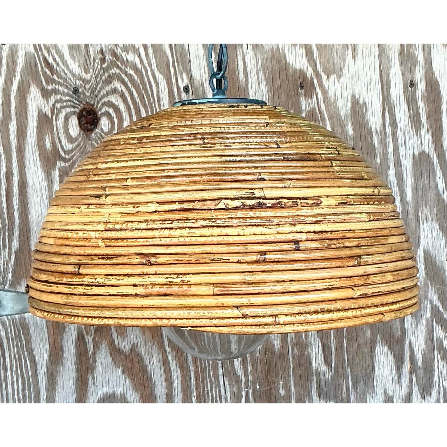 Vintage Coastal Coiled Pencil Reed Pendant Light - Back view