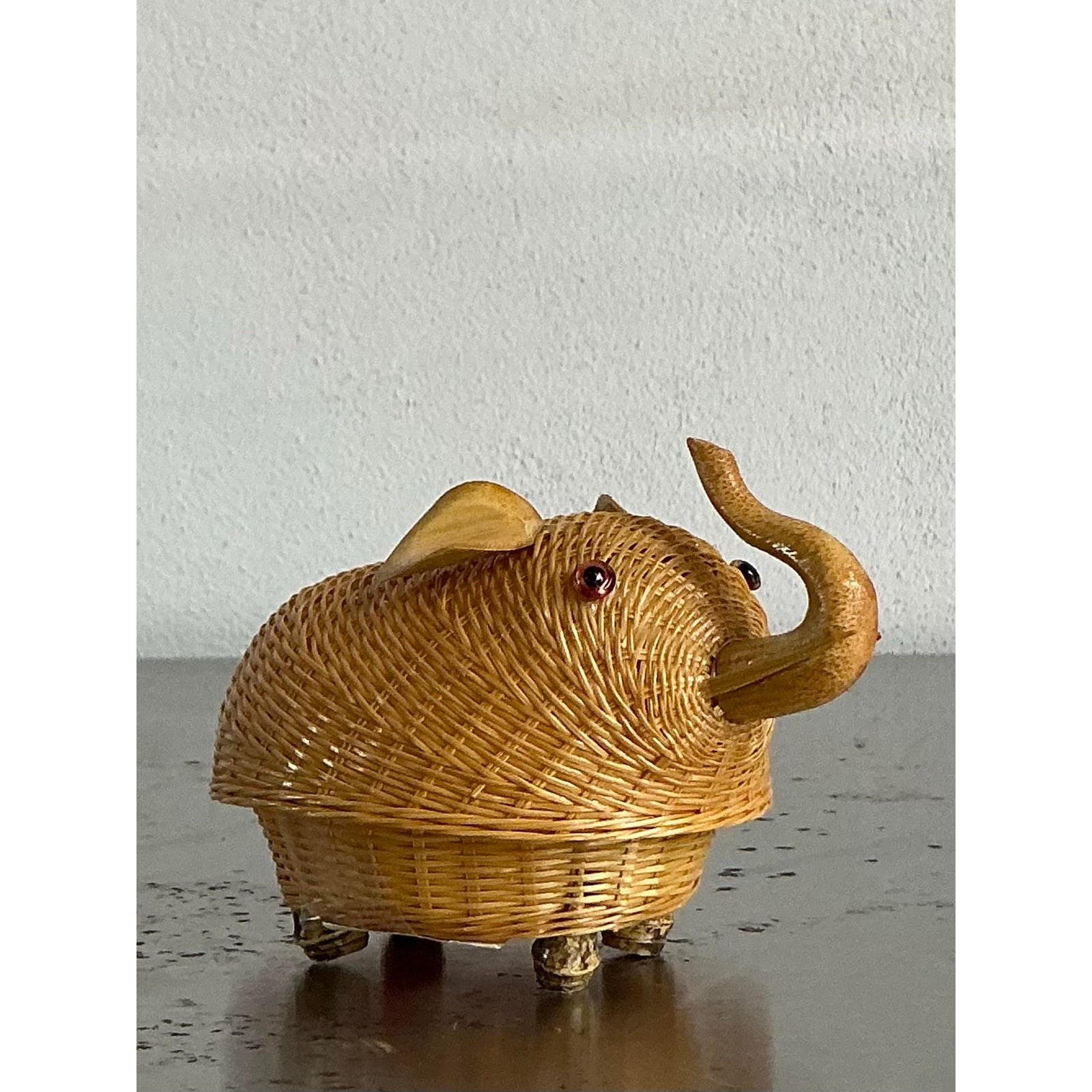 Vintage Shanghai Handicrafts Little Elephant Basket - Side view