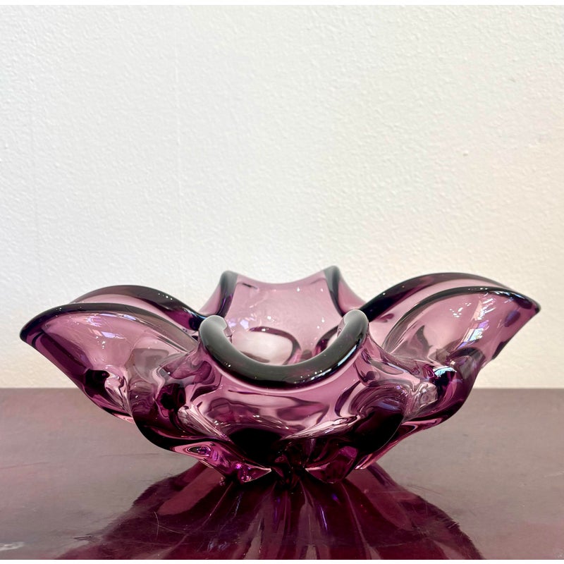 Vintage Boho Purple Art Glass Bowl After Murano - Detail view