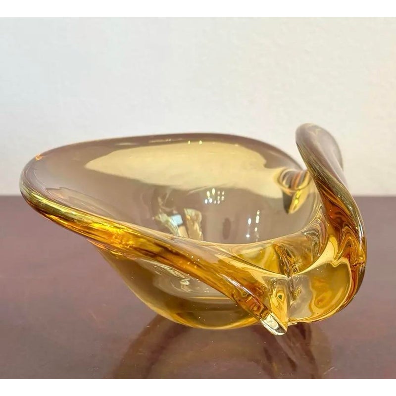 Vintage Boho Amber Art Glass Bowl After Murano - Side view